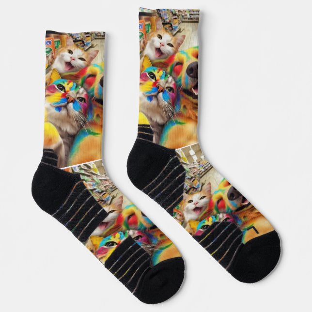 Regenbogen-Tier-Selfie im Supermarkt – Bunt  Socken (Rechts)