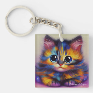 Regenbogen Tortie Kätzchen Acryl Schlüsselanhänger