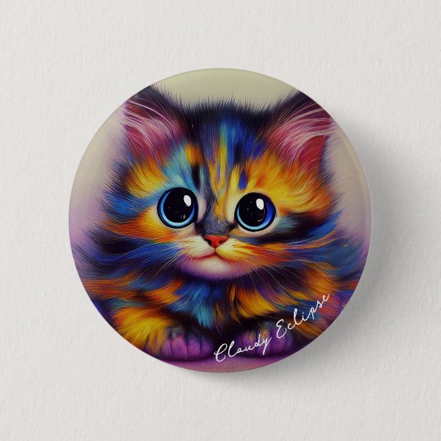 Regenbogen Tortie Kätzchen Knopf Button (Vorderseite)