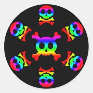 Regenbogen-Totenkopf mit gekreuzter Runder Aufkleber