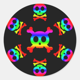 Regenbogen-Totenkopf mit gekreuzter Runder Aufkleber