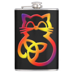 Regenbogen-Trinitätsknoten-Keltische-Katze-Flasche Flachmann