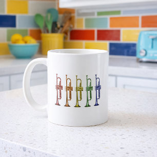 Regenbogen-Trompeten-Lineup Farbige Blechblasinstr Kaffeetasse