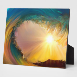 Regenbogen-tropische Wellenreiten bei Sonnenunterg Fotoplatte