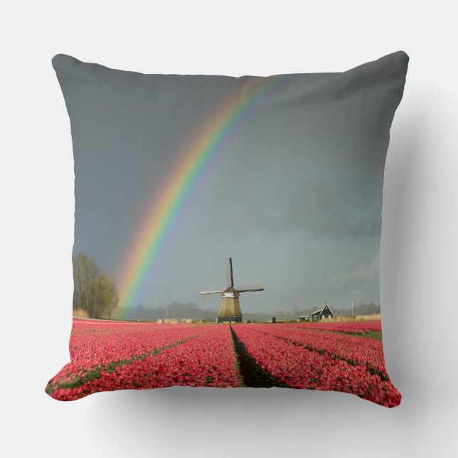 Regenbogen, Tulpen und Windmühlen-Wurfskissen Kissen (Vorderseite)