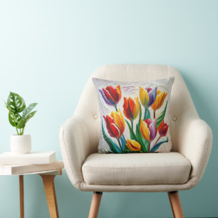 Regenbogen-Tulpenstrauß Kissen