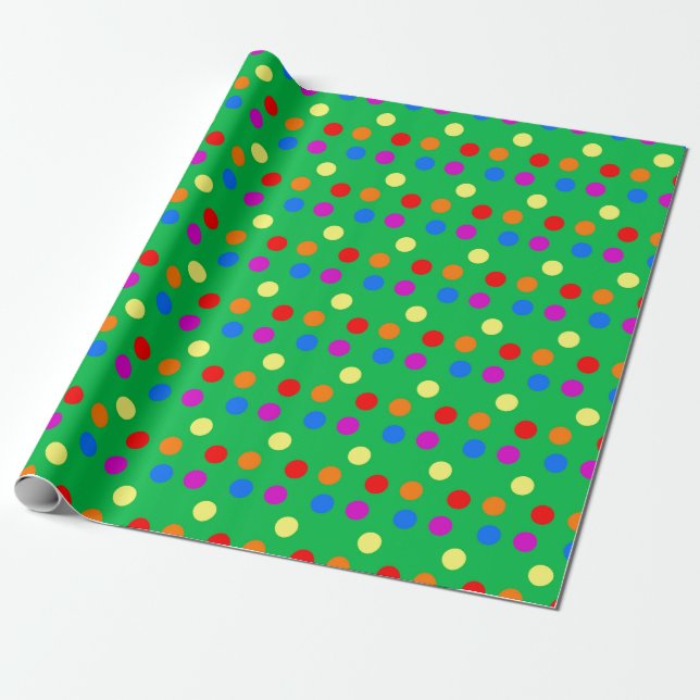 Regenbogen-Tupfen auf hellgrünem Geschenkpapier (Ungerollt)