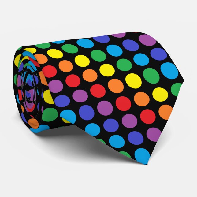 Regenbogen-Tupfen-Schwarzes Krawatte (Gerollt)