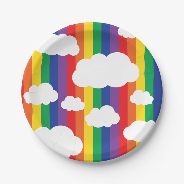Regenbogen u. Wolken-niedliches 1. Pappteller (Vorderseite)