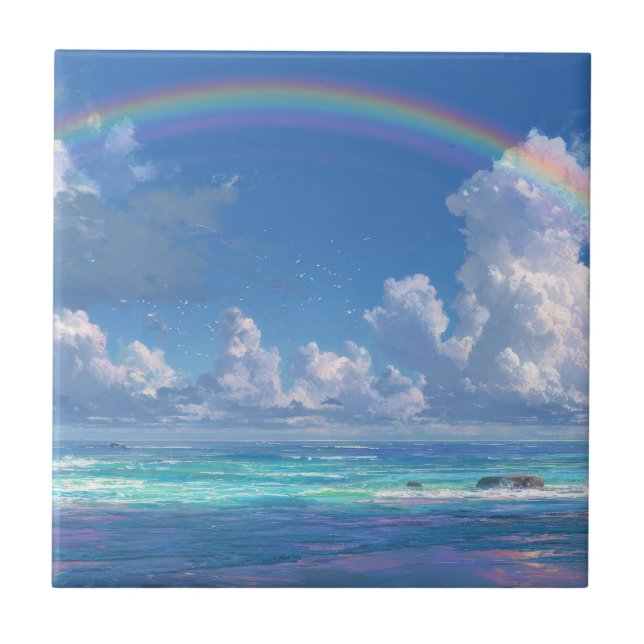 Regenbogen über dem Ozean Fliese (Vorderseite)