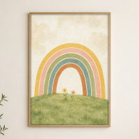 Regenbogen über der Wiese Wasserfarbenposter