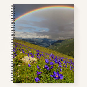 Regenbogen über einer blühenden Wiese Notizbuch