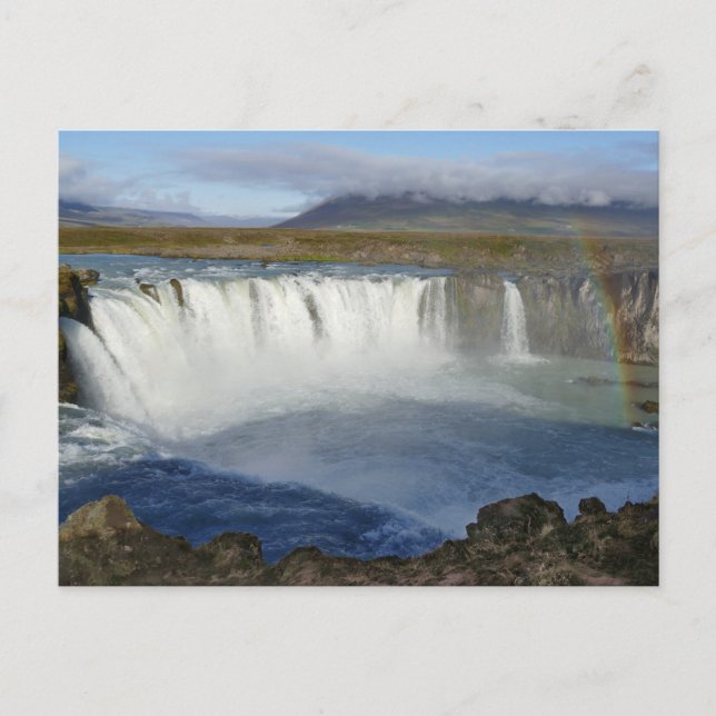 Regenbogen über Godafoss Wasserfall, Island Postkarte (Vorderseite)