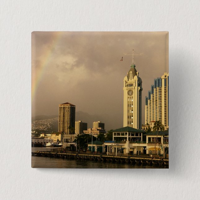 Regenbogen über Honolulu, Hawaii, USA 2 Button (Vorderseite)