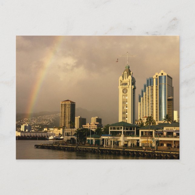 Regenbogen über Honolulu, Hawaii, USA 2 Postkarte (Vorderseite)
