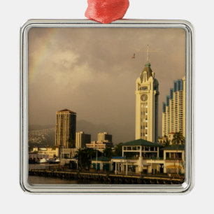 Regenbogen über Honolulu, Hawaii, USA 2 Silbernes Ornament