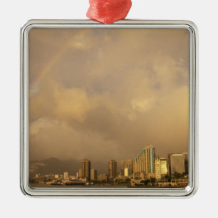 Regenbogen über Honolulu, Hawaii, USA 3 Silbernes Ornament