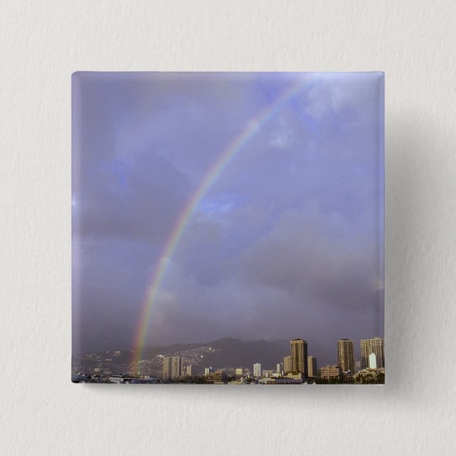 Regenbogen über Honolulu, Hawaii, USA Button (Vorderseite)