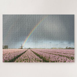 Regenbogen über Hyazinthen und eine Windmühle in