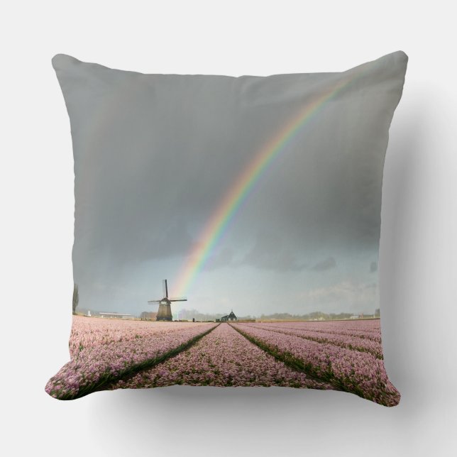 Regenbogen über Hyazinthen und eine Windmühle in Kissen (Vorderseite)