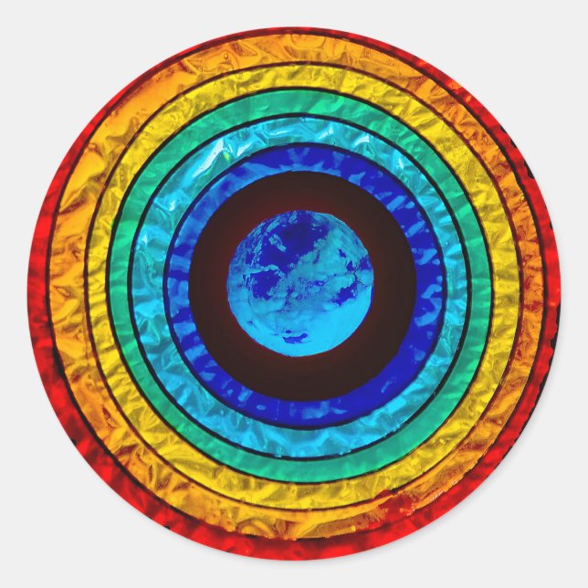 Regenbogen um die Erde Runder Aufkleber (Vorderseite)
