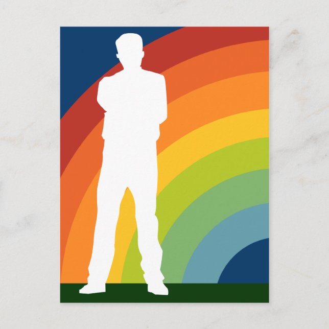 Regenbogen-umrandeter Mann Postkarte (Vorderseite)