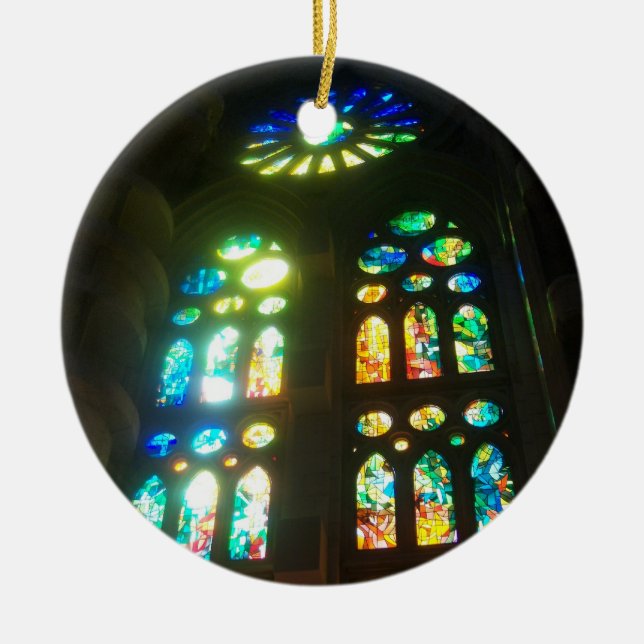 Regenbogen und blaues Buntglas Keramikornament (Vorne)
