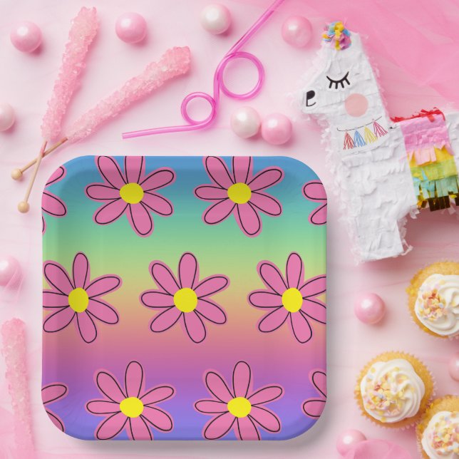 Regenbogen und Blume Pappteller (Party)