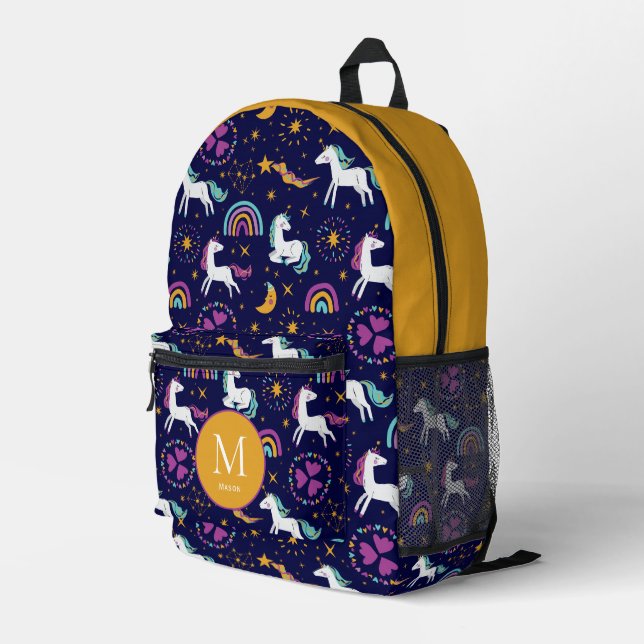 Regenbogen und Einhorne mit Senf Bedruckter Rucksack (Rückseitige Ecke Rechts)