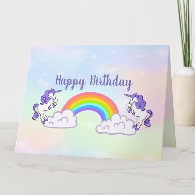 Regenbogen- und Einhörner-Design Faltkarte Karte (Vorderseite)