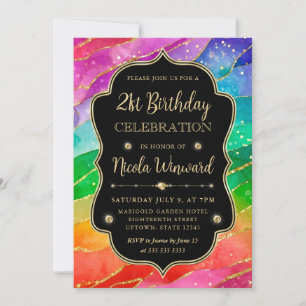 Regenbogen und Gold Glitter Alkoholtinte 21. Gebur Einladung