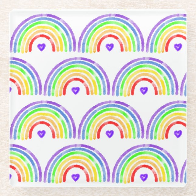 Regenbogen und Herz für Wasserfarben Glasuntersetzer (Vorderseite)