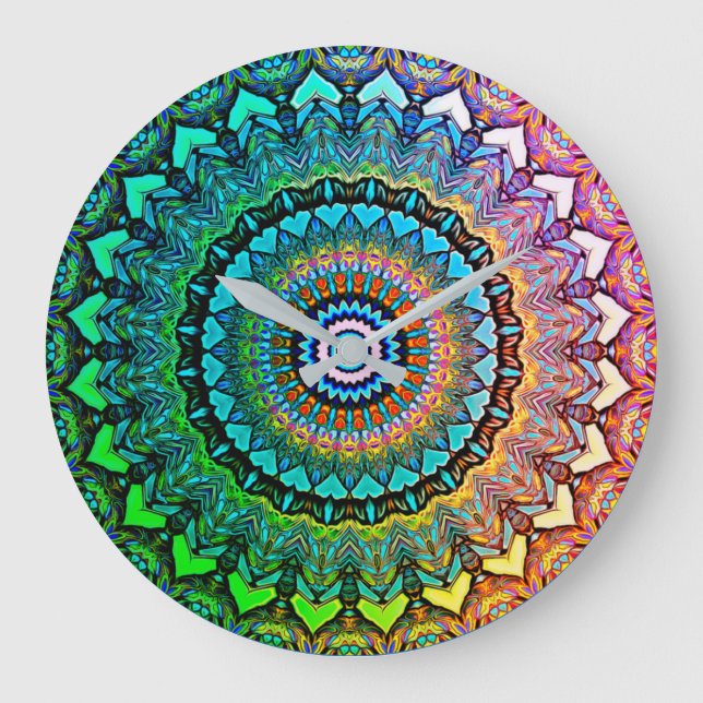 Regenbogen und Herz Mandala Große Wanduhr (Vorderseite)