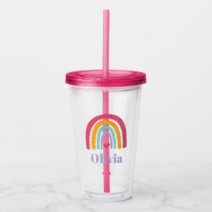 Regenbogen und Herz personalisiert Acryltrinkbecher