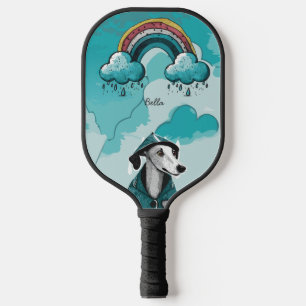 Regenbogen und Hund Pickleball Schläger