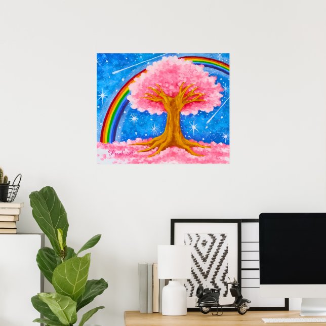 Regenbogen und Kirschblüte Poster (Heimbüro)