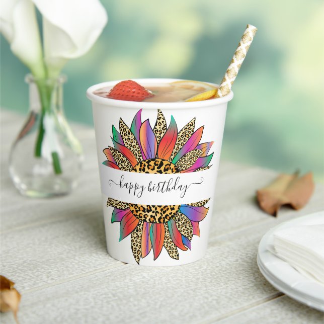 Regenbogen und Leopard, personalisierter Papierbec Pappbecher (In Situ)