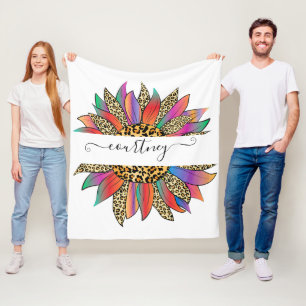 Regenbogen- und Leoparden-Druck personalisiert Fleecedecke