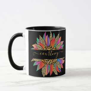 Regenbogen- und Leoparden-Druck personalisierter B Tasse