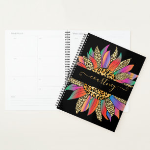 Regenbogen- und Leoparden-Druck personalisierter P Planer