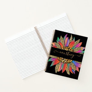 Regenbogen- und Leoparden-Druck personalisiertes N Notizbuch