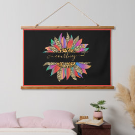 Regenbogen und Leopardensonnenblume personalisiert Wandteppich Mit Holzrahmen