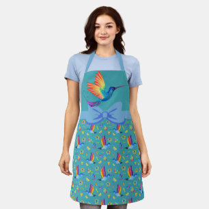 Regenbogen- und Liebes-Kolibri-Schürze in Türkis Schürze