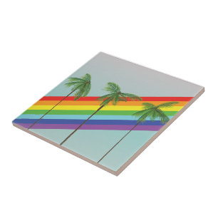 Regenbogen und Palmen Fliese