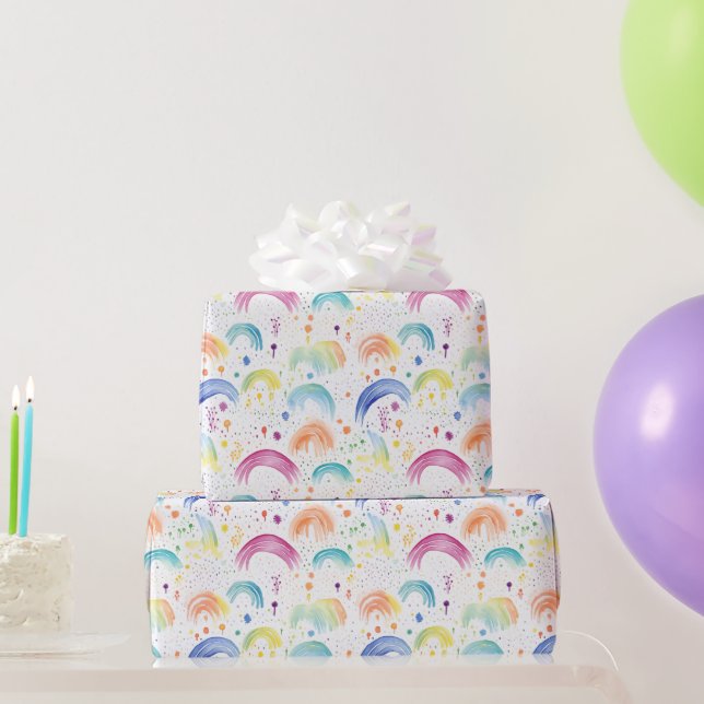 Regenbögen und regenbogenfarbene Blumen Geschenkpapier (Partygeschenke)
