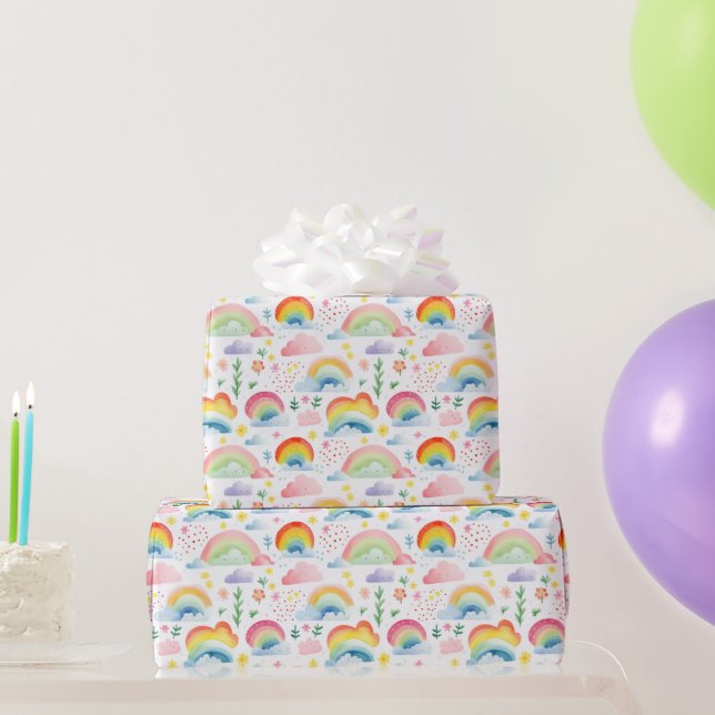 Regenbögen und regenbogenfarbene Blumen Geschenkpapier (Partygeschenke)