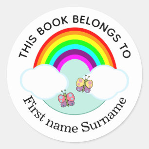 Regenbogen und Schmetterlinge Personalisiert Runder Aufkleber