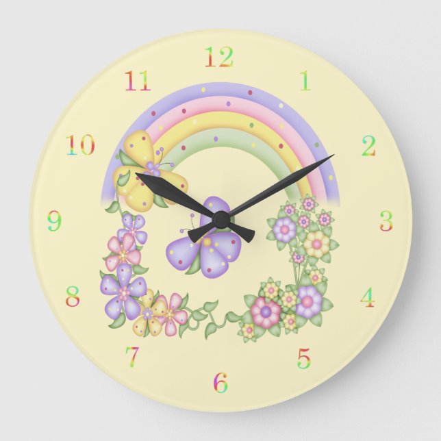 Regenbogen und Schmetterlings-Wanduhr Große Wanduhr (Vorderseite)