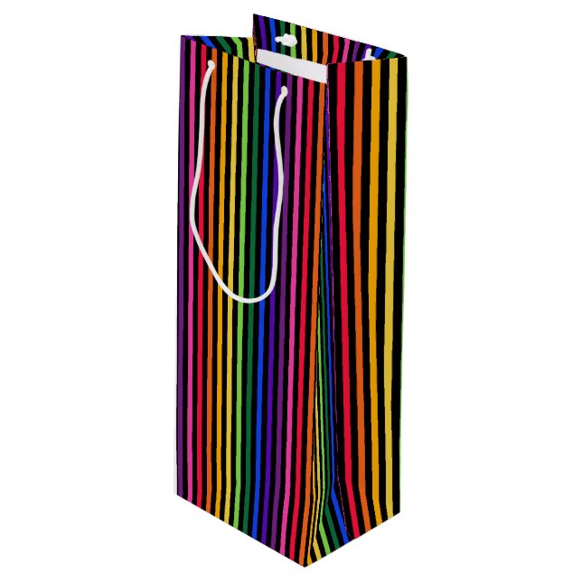 Regenbogen und schwarze Streifen Geschenktüte Für Weinflaschen (Vorderseite Schrägansicht)