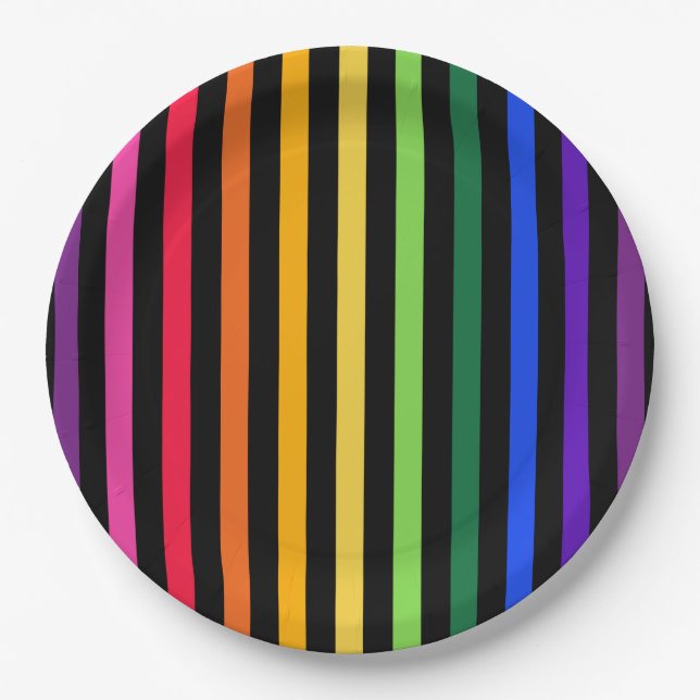 Regenbogen und schwarze Streifen Pappteller (Vorderseite)